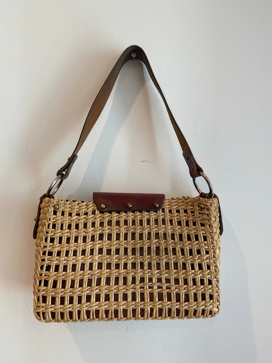 Wicker Handbag with Leather Details