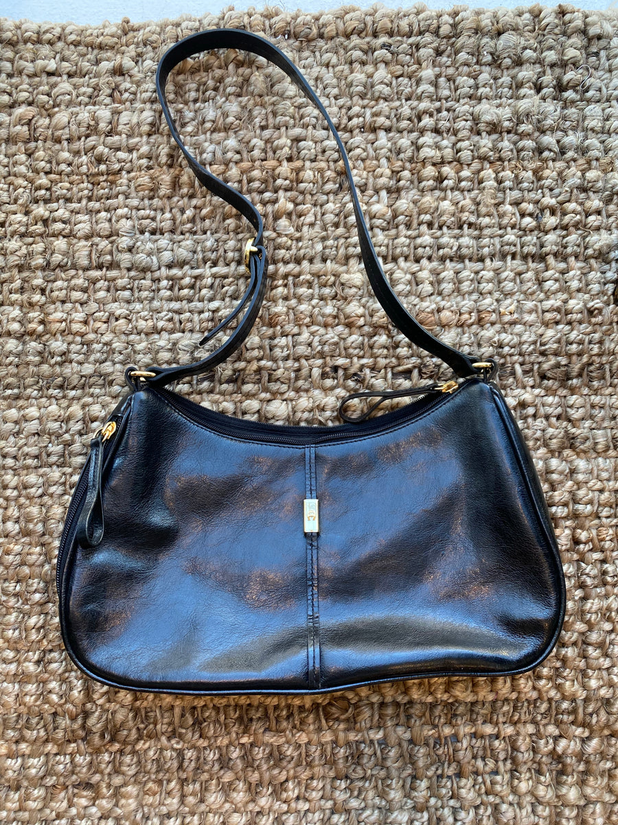 Etienne Aigner Black shoulder purse with genuine leather, 1990's