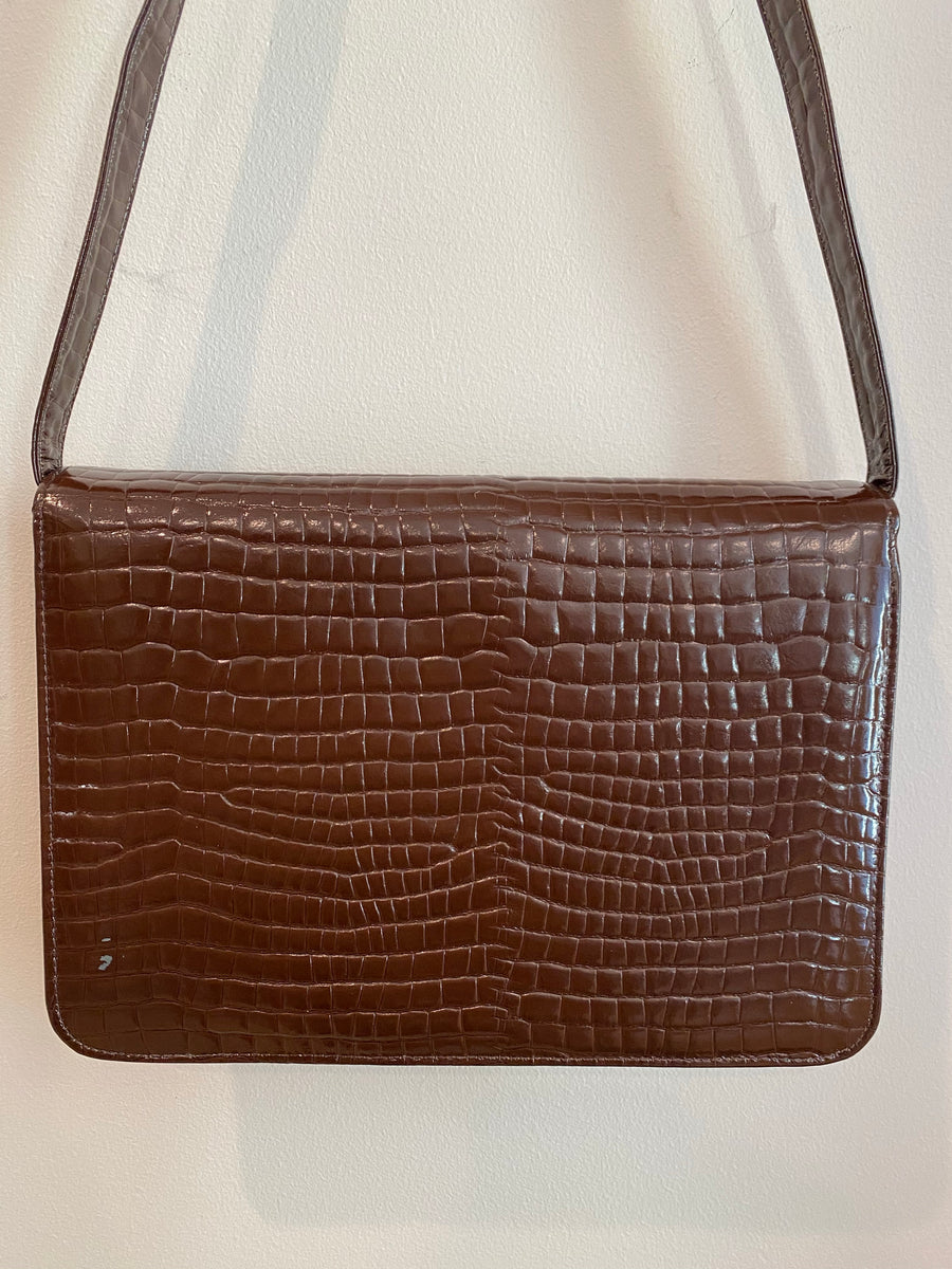 Brown Faux Crocodile Handbag