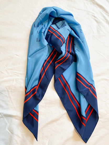 Abstract blue and red vintage scarf, 1970's