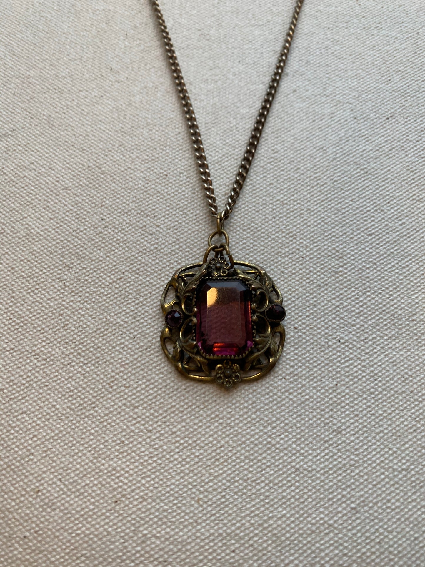 Clear Purple Stone Necklace, 1940's
