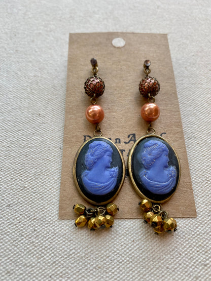 Blue Cameo Earrings, 1950's