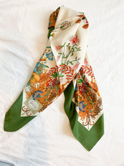 Green and Floral Vintage Scarf, 1970's