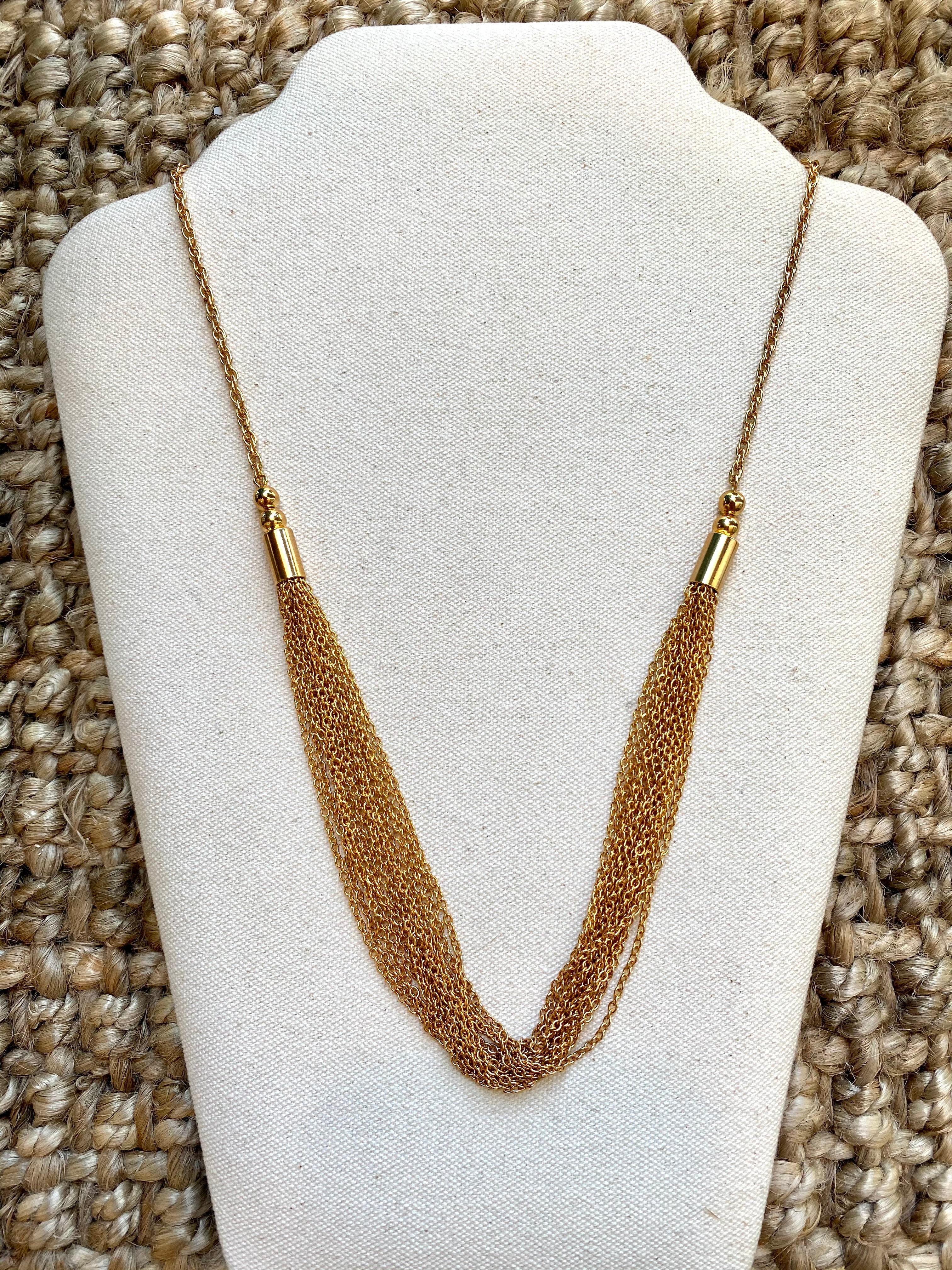 Gold Mesh Layer Chains Necklace