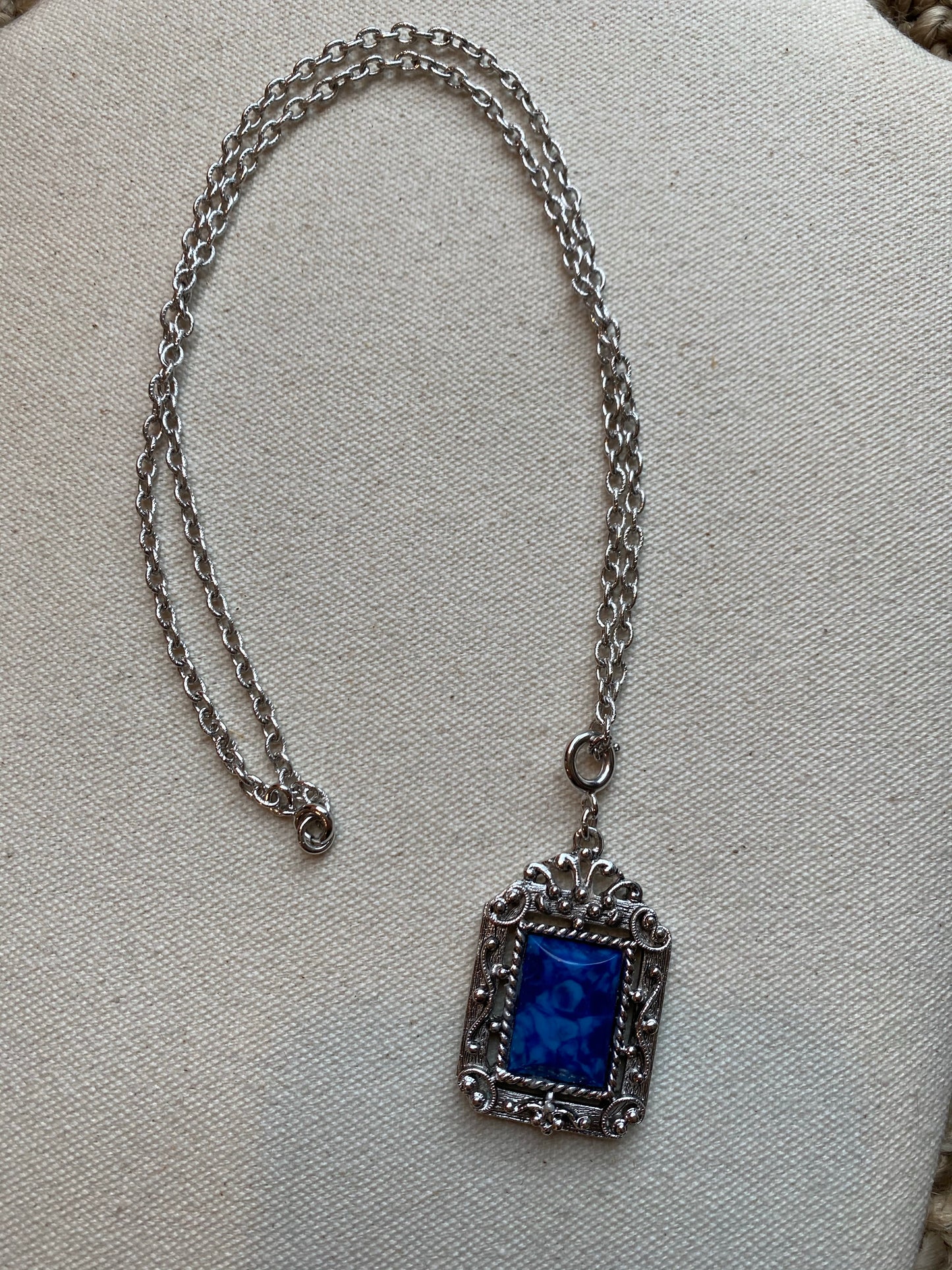 Silver Tone and Blue Marble Pendant, 1960's