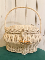 Mini White Picnic Basket Handbag