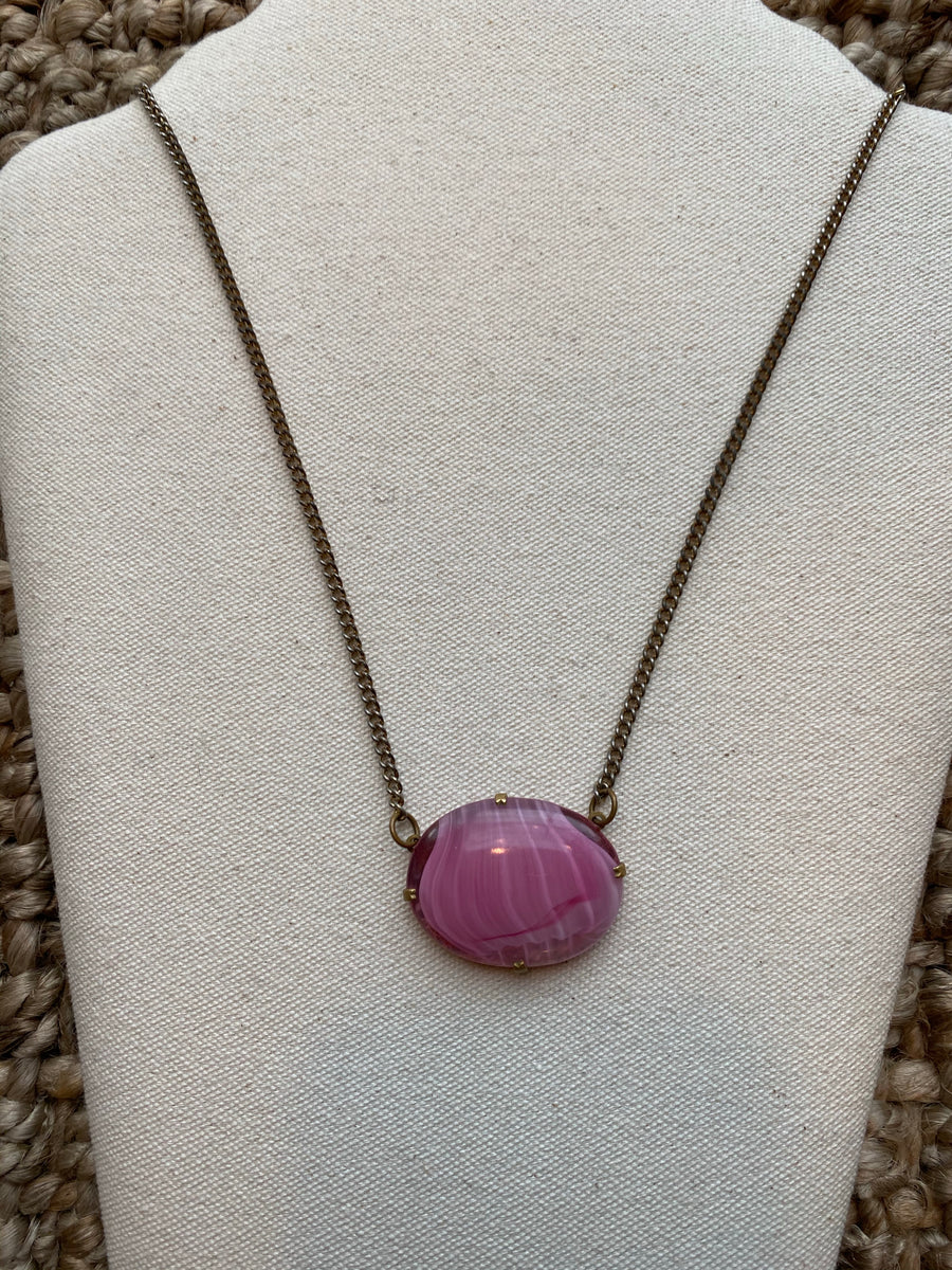 Clear Pink Glass Pullover Necklace