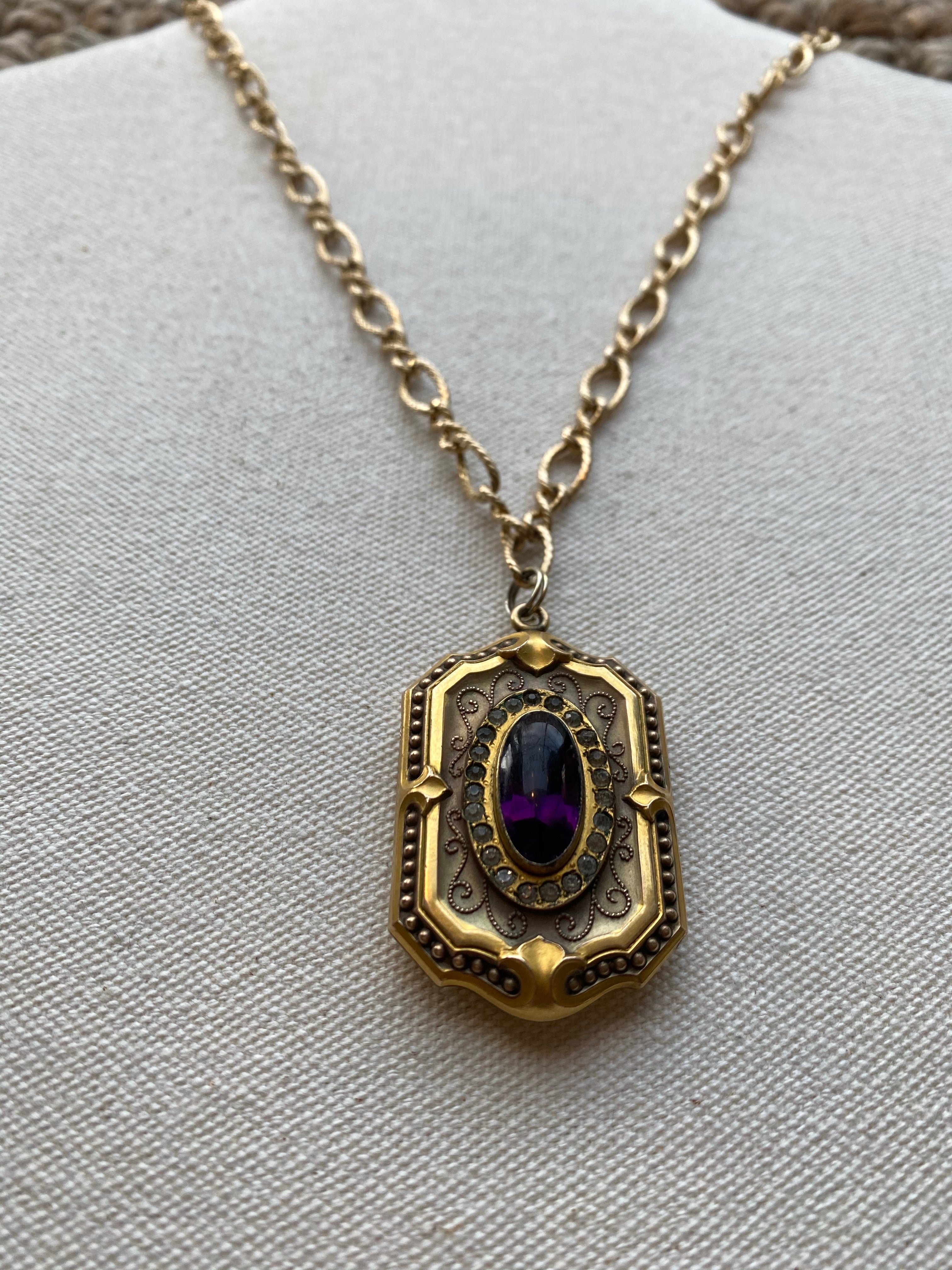 Antique Locket with purple stone, 1920's