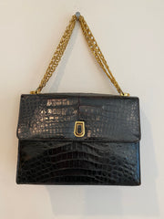 Black faux skin purse with chain handle