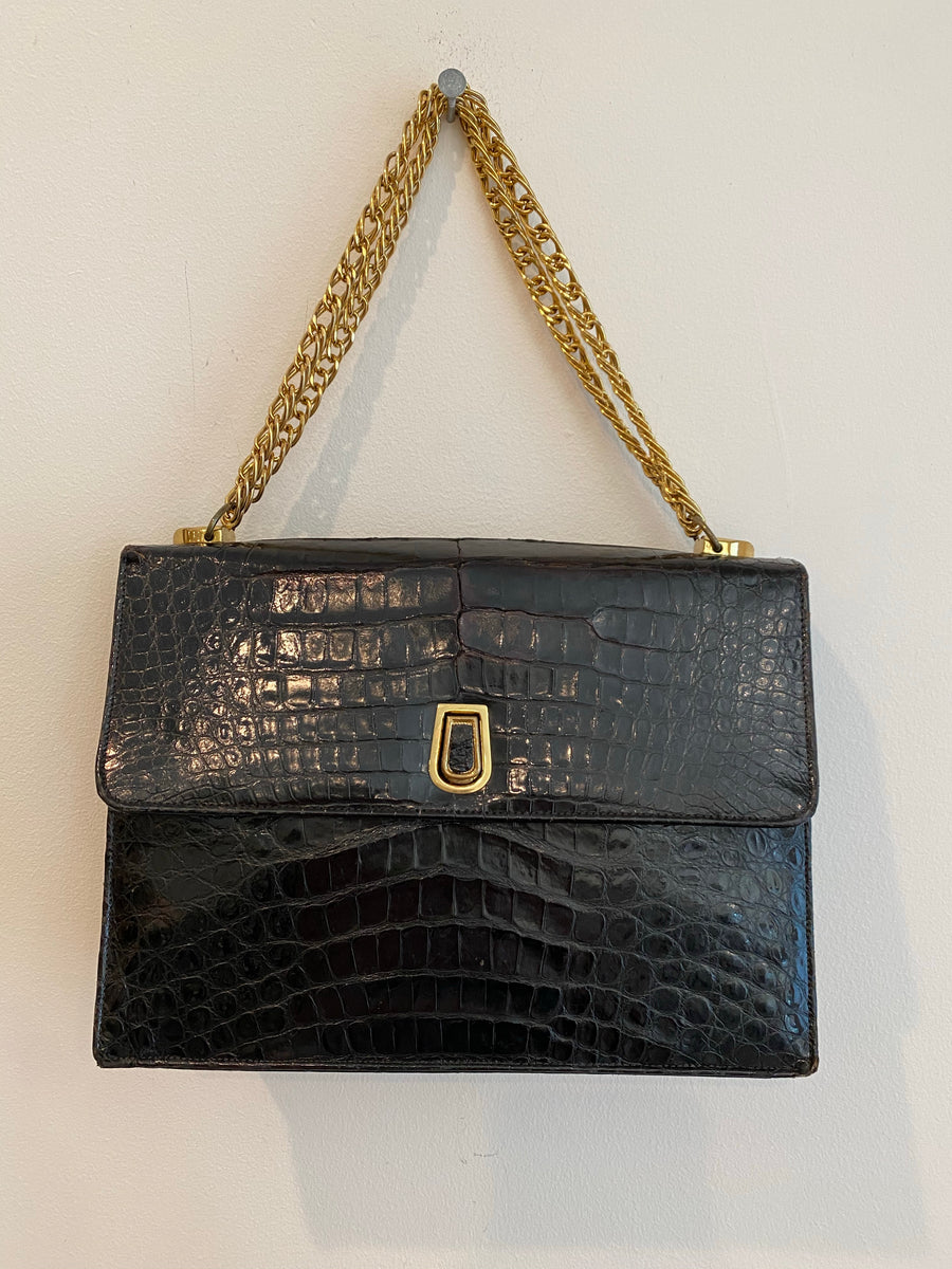 Black faux skin purse with chain handle