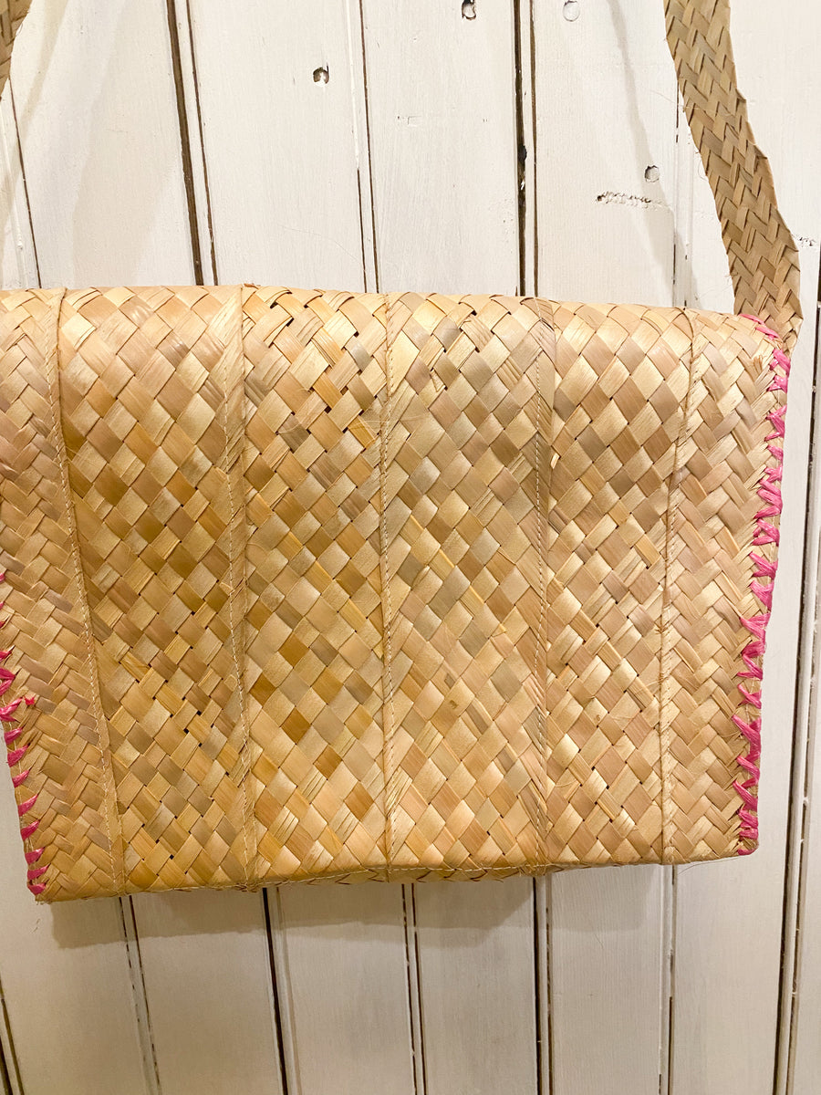 Woven Tri-Colored Floral Shoulder Bag