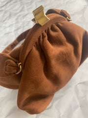 B Altman brown ultra suede snap purse, 1950's