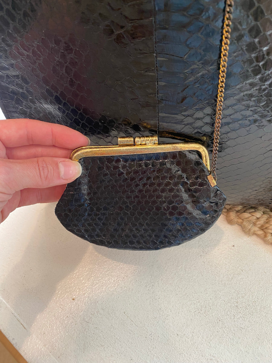 Black Lee Kee Croc Bag, 1950's