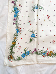 White floral silk scarf, 1970's