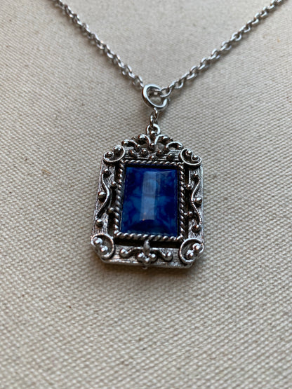 Silver Tone and Blue Marble Pendant, 1960's