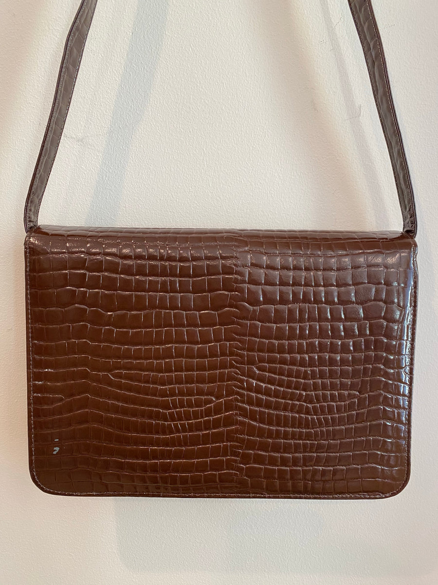 Brown Faux Crocodile Handbag