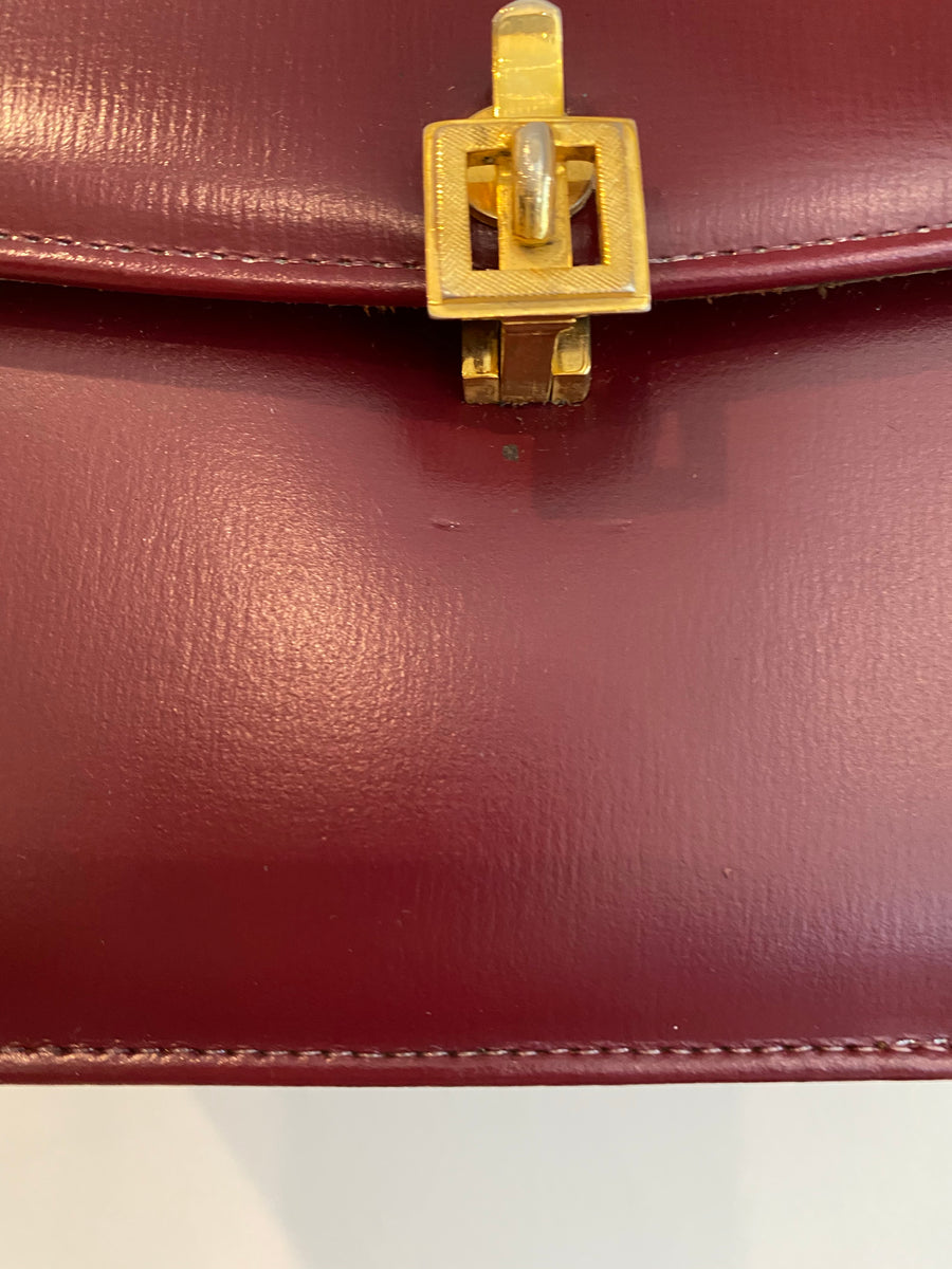 Structured leather Burgundy Box Handbag, 1950's