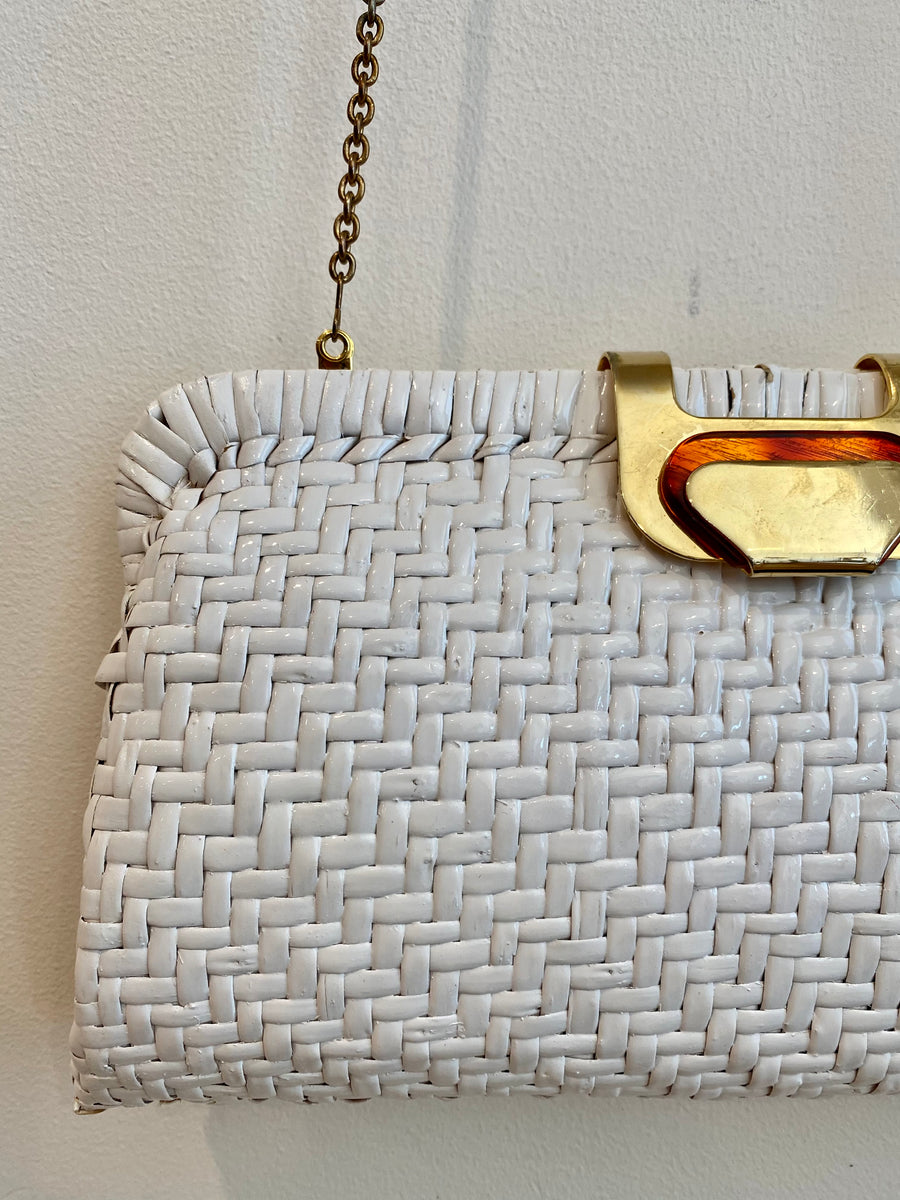 White Wicker Bag with Chain Strap