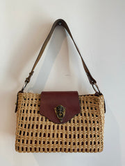 Wicker Handbag with Leather Details