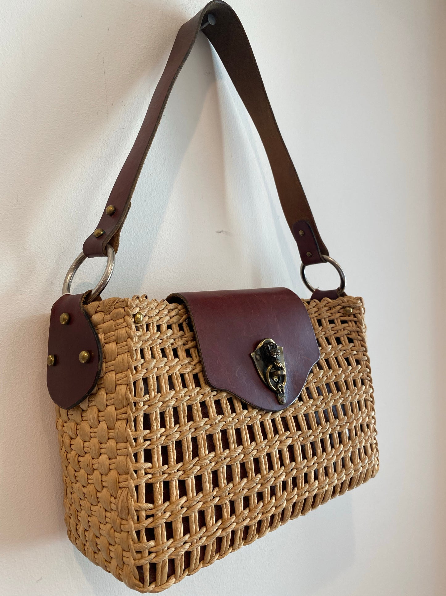 Wicker Handbag with Leather Details