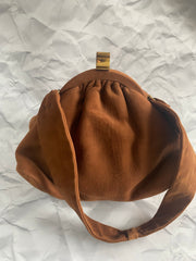 B Altman brown ultra suede snap purse, 1950's