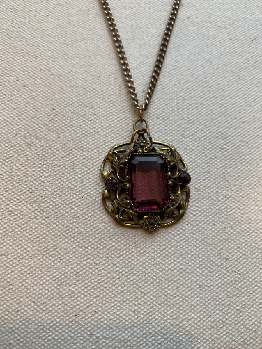 Clear Purple Stone Necklace, 1940's