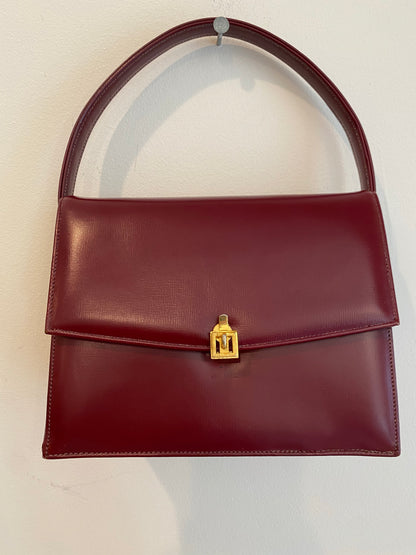 Structured leather Burgundy Box Handbag, 1950's