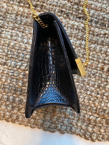 Mini Box Fold-Over Handbag with Gold Chain Strap