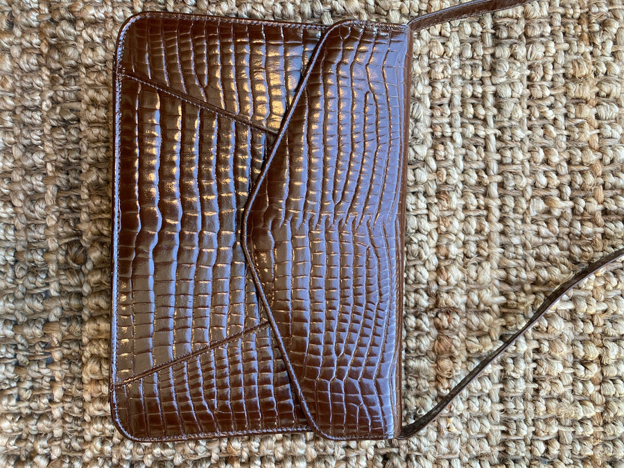 Brown Faux Crocodile Handbag