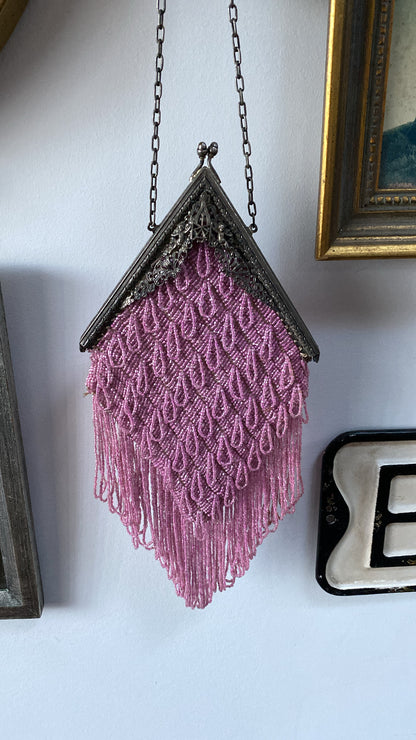 1920’s pink beaded purse with cherubs