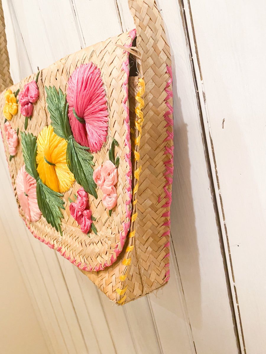 Woven Tri-Colored Floral Shoulder Bag