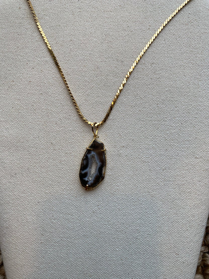 Banded Agate with Druzy Center Necklace