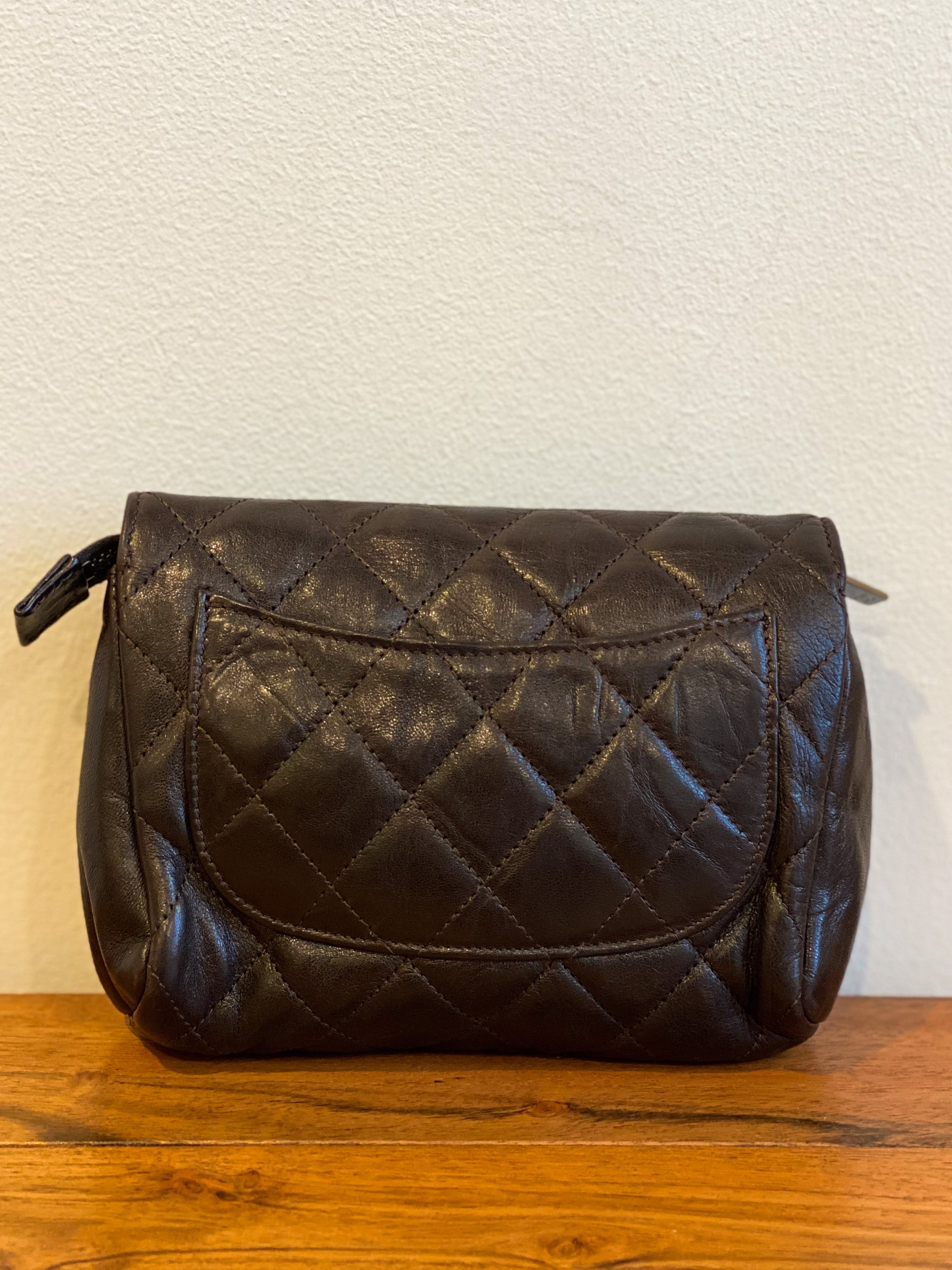 Chanel Chocolate Brown Quilted Flap Cosmetic Case