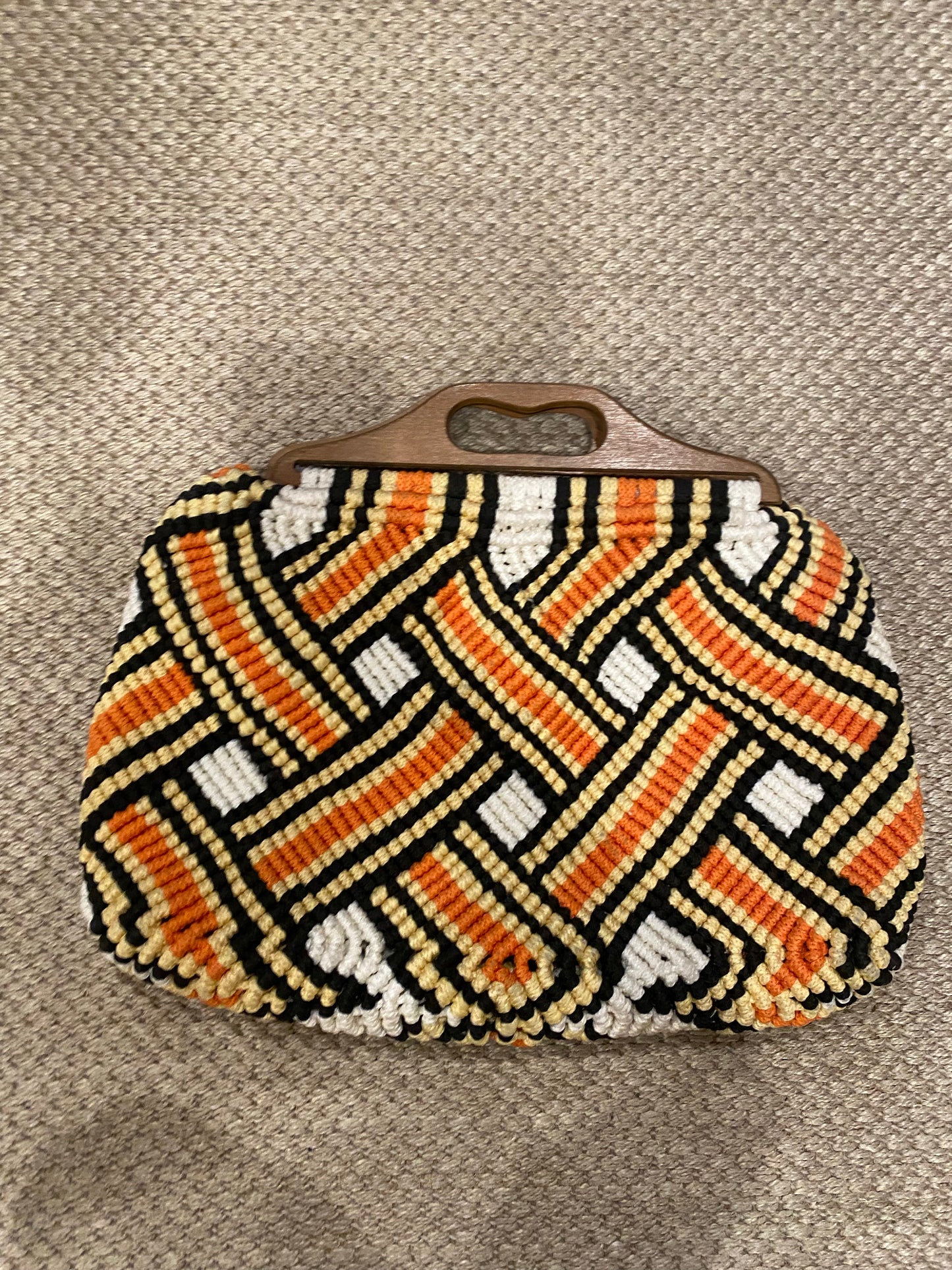 Woven Purse, Wooden Handle, 1960's