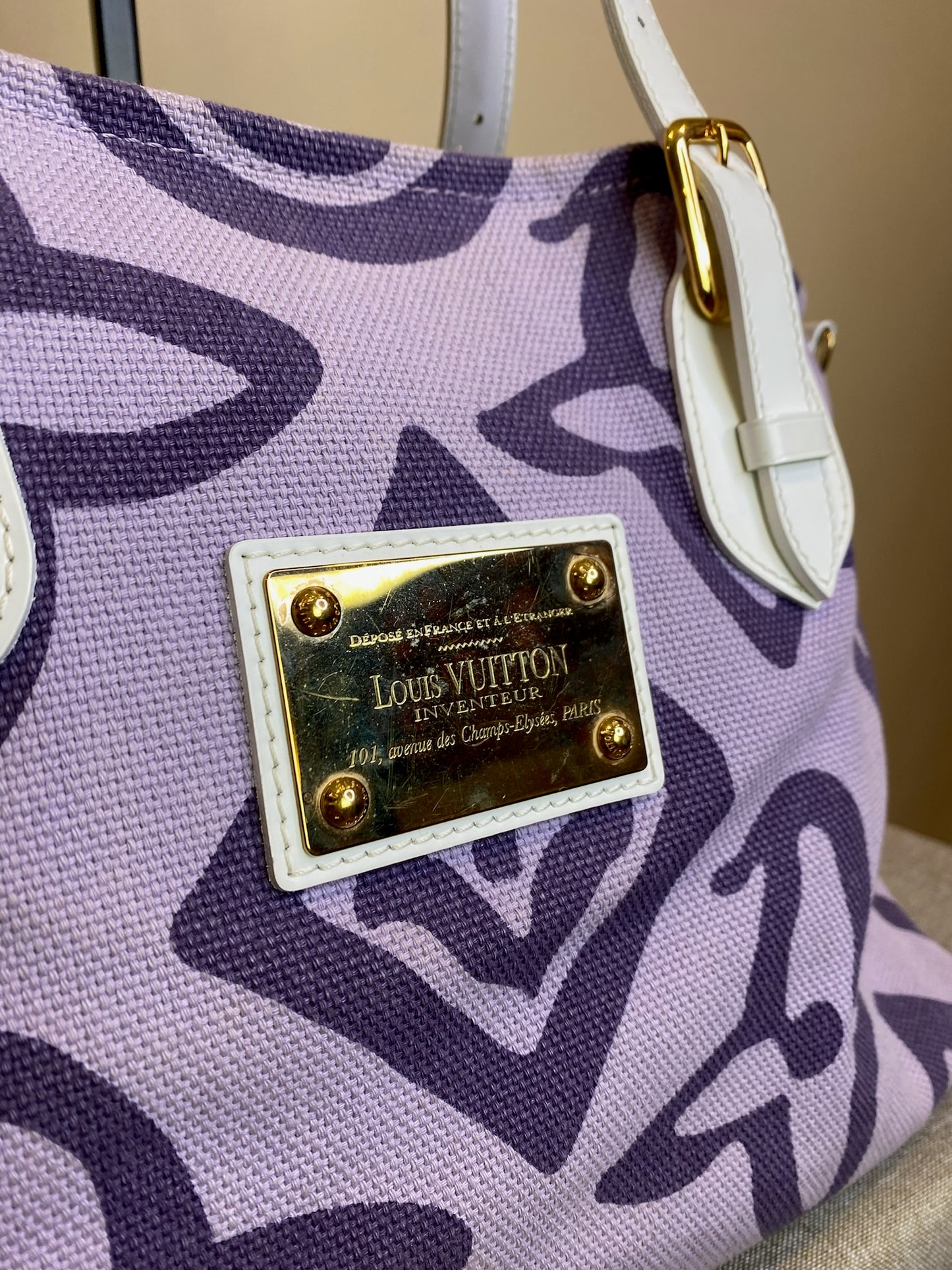 Louis Vuitton White and Purple Monogram Tahitienne Cabas PM, 9