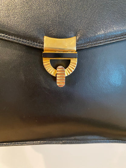Susan Gail Black Leather Mod Style Accordion Handbag