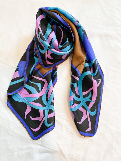 Swirls and Ribbons Silk Vintage Scarf, 1960's