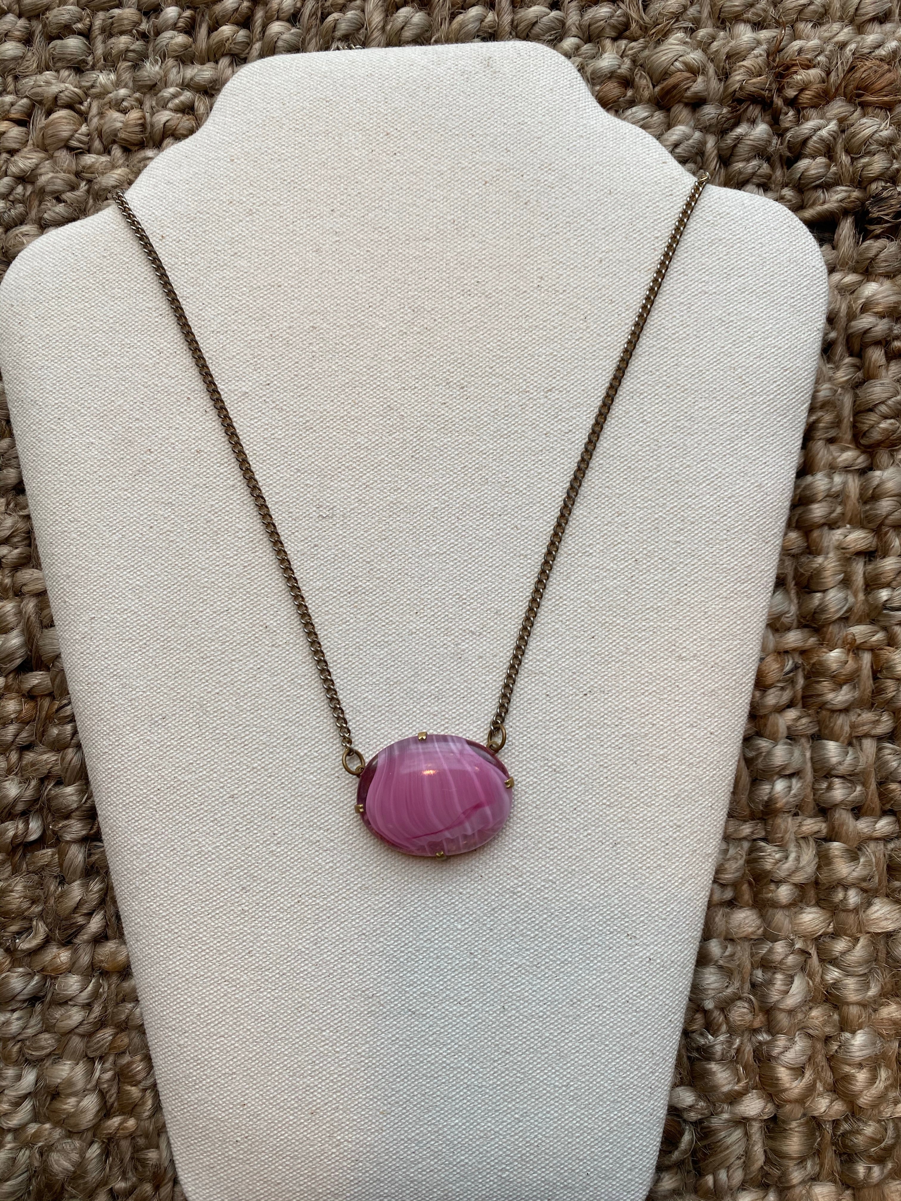 Clear Pink Glass Pullover Necklace