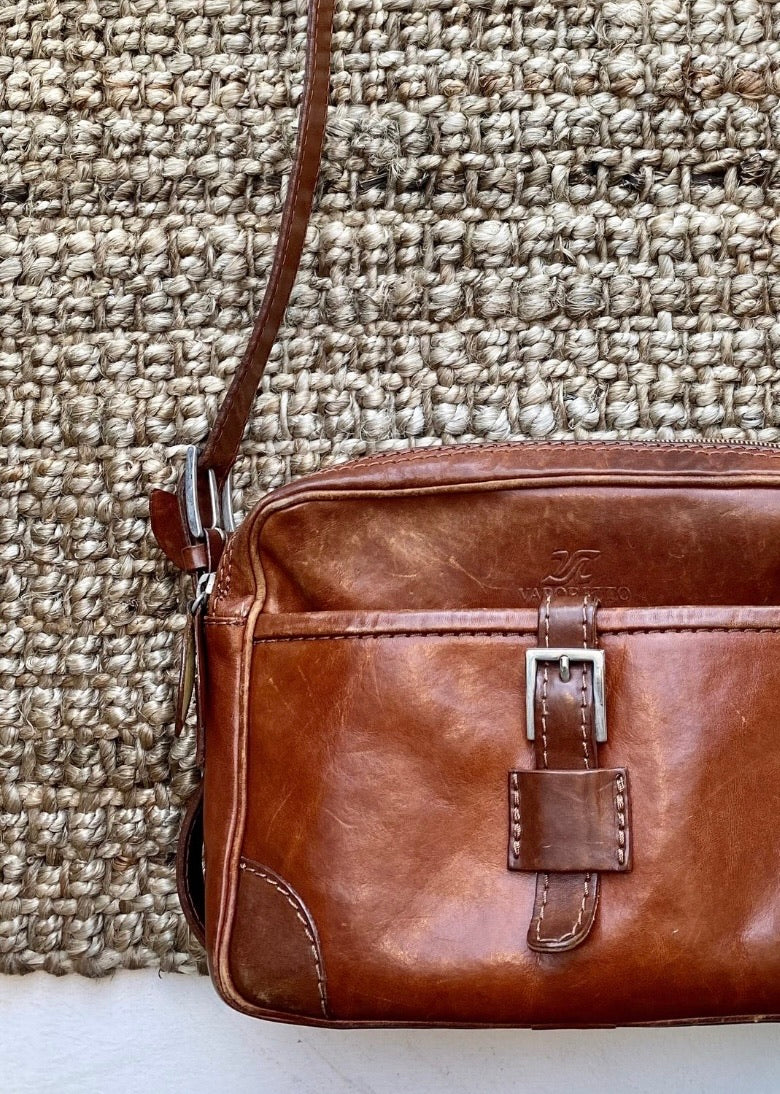 Brown Leather Messenger Handbag