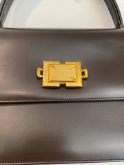 Brown Structured Handbag with Gold Square Clasp