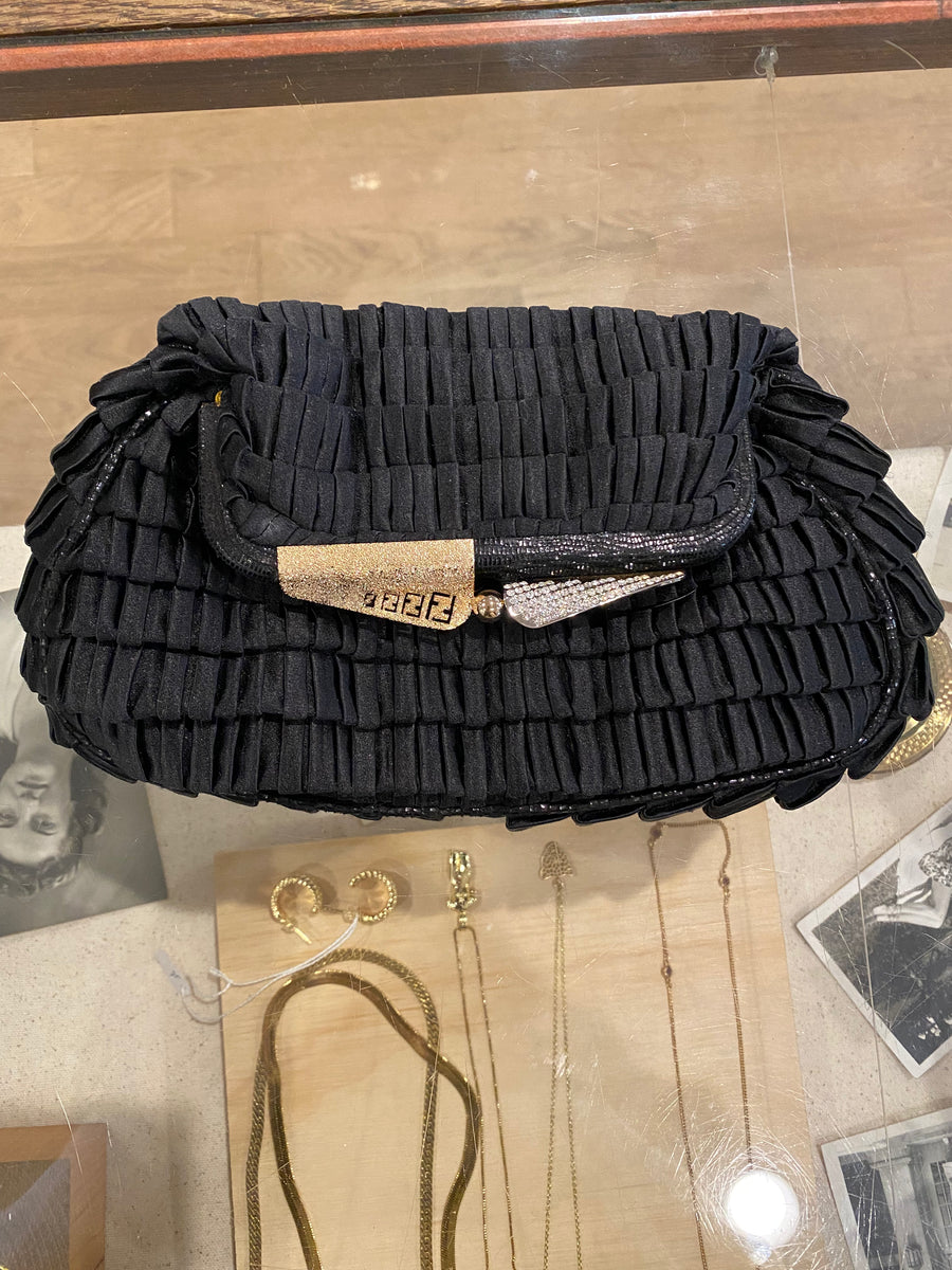 Fendi, Rhinestone Black Satin Clutch, 8