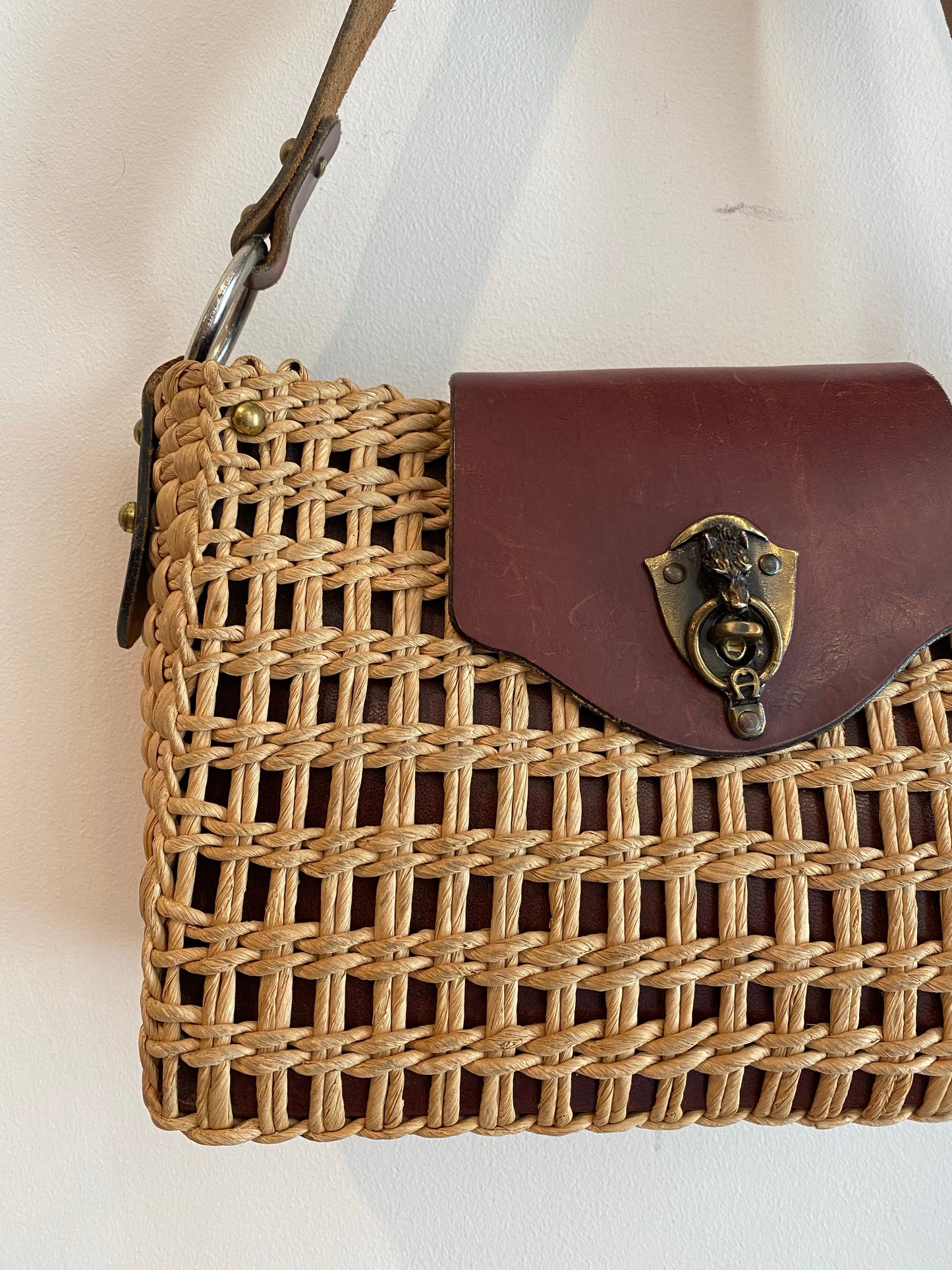Wicker Handbag with Leather Details