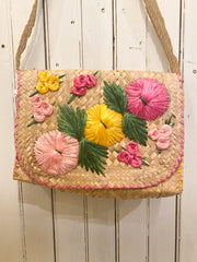 Woven Tri-Colored Floral Shoulder Bag