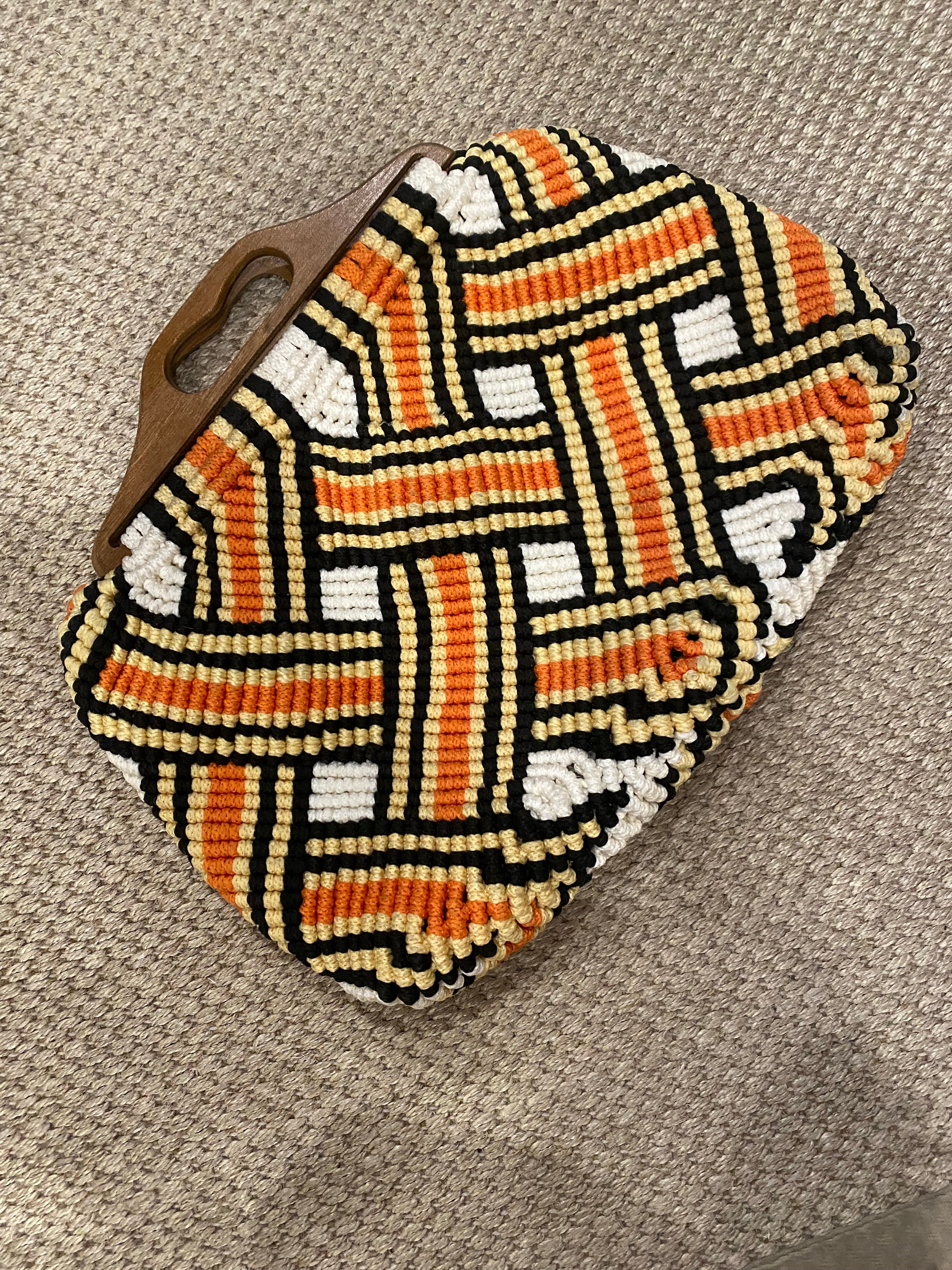 Woven Purse, Wooden Handle, 1960's