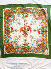 Green and Floral Vintage Scarf, 1970's