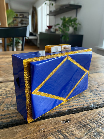 Royal Blue & Gold Box Clutch, 1960's