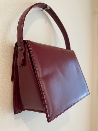 Structured leather Burgundy Box Handbag, 1950's