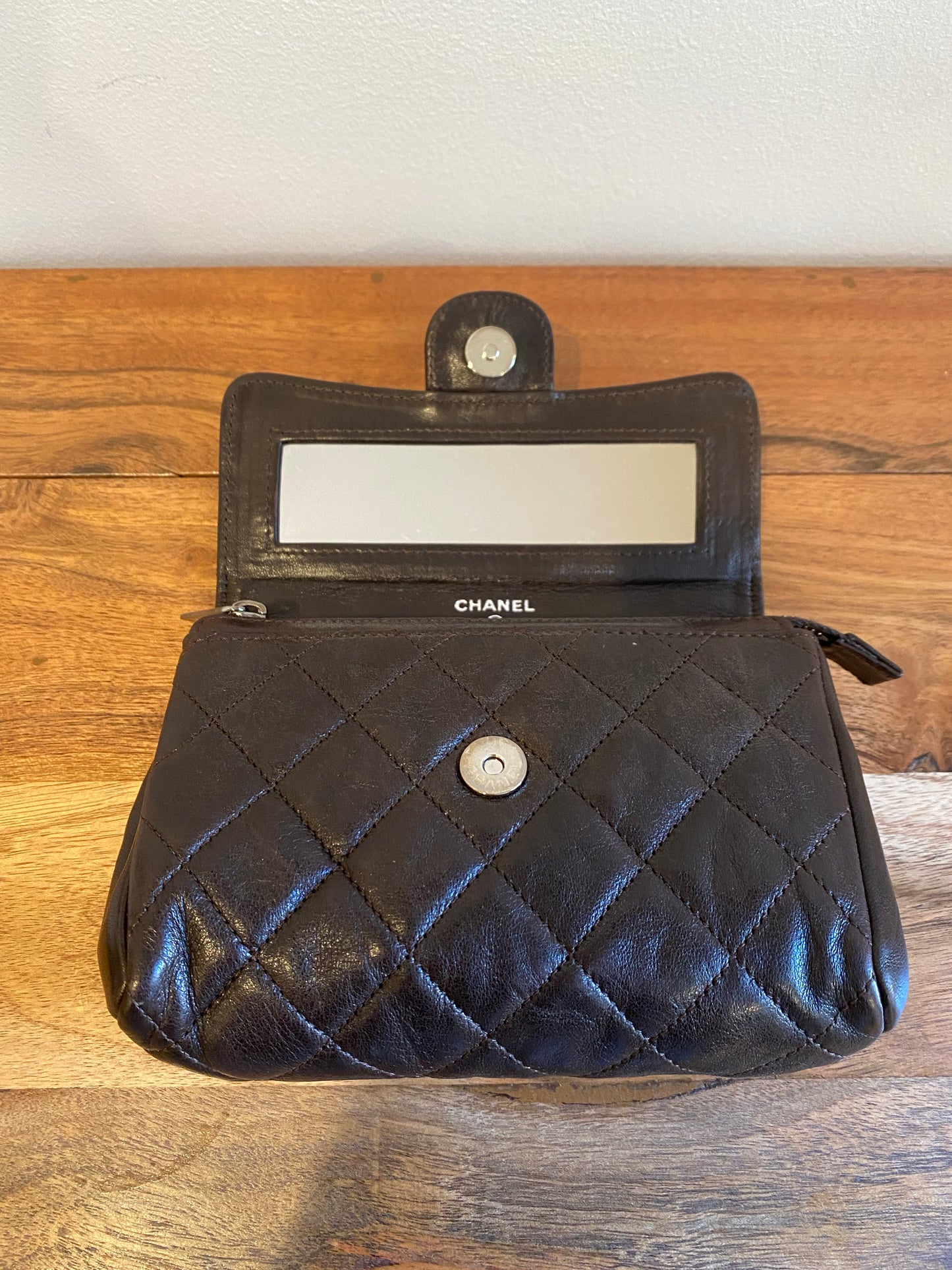 Chanel Chocolate Brown Quilted Flap Cosmetic Case