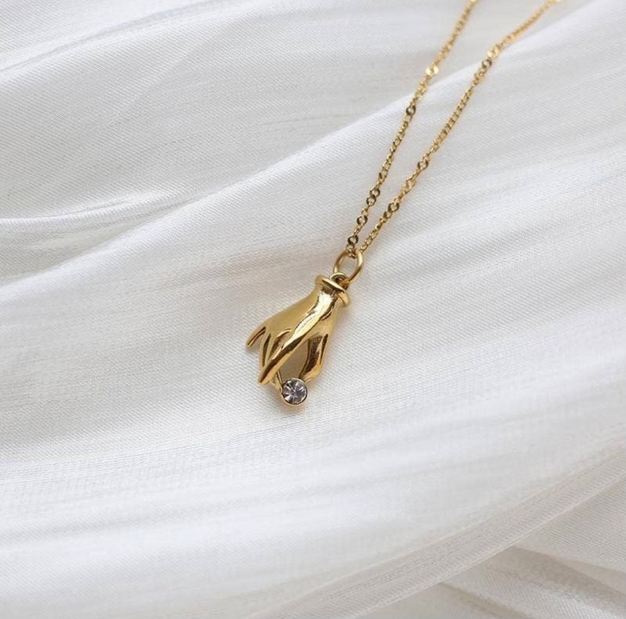 Gold Plated Dainty Hand Necklace