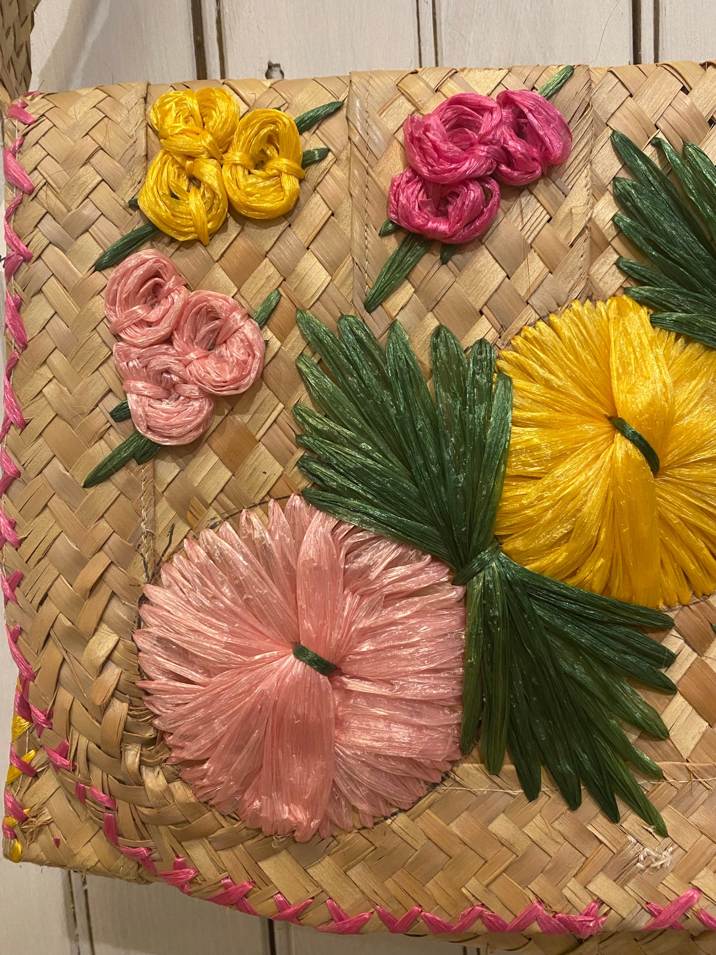 Woven Tri-Colored Floral Shoulder Bag